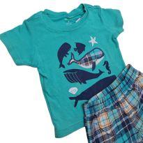 CONJUNTO CAMISA + BERMUDA  BEBE CARTERS COM ESTAMPA DE BALEIA - 6 meses - Carter`s