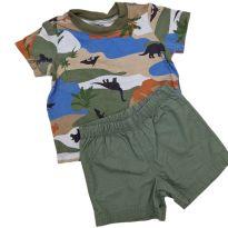 CONJUNTO CAMISA + BERMUDA  BEBE CARTERS COM ESTAMPA DE DINOSSAURO - 6 meses - Carter`s