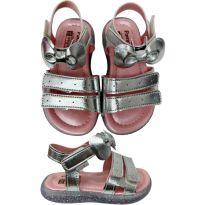 Sandália Infantil Feminina Mini Led Laço Prata - 22 - Pampili