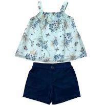 Conjunto Feminino Blusa Tecido Estampa Flores e Shorts- Milon - 8 anos - Milon