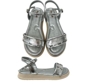 Sandalia Infantil Pampili Sand Flower Detalhes Borboletas Prata - 32 - Pampili