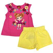 Conjunto Bebê Kyly Blusa Estampada E Short Em Meia Malha - 6 a 9 meses - Kyly
