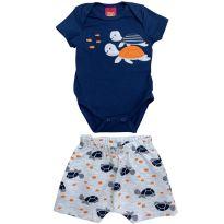 Conjunto Bebê Kyly Body Estampado e Short - 6 a 9 meses - Kyly