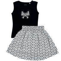 Fakini 4 Anos: Camiseta Preta e Saia Lese Branca com bordado preto. - 4 anos - Fakini