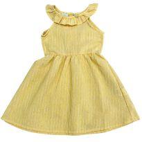 Vestido em Linho Amarelo com Listras Brancas. 3 anos – Elegância Natural - 3 anos - Fakini