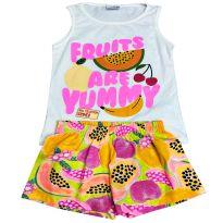 Conjunto Infantil Feminino Regata e Short Marfim e Verde com Estampa Divertida – - 4 anos - Fakini