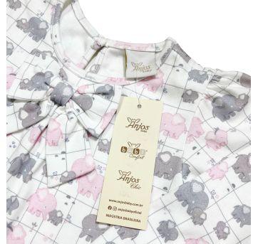 Vestido manga longa Anjos baby - estampa de elefantes - 3 anos - Anjos baby
