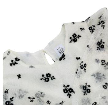 Vestidinho Baby GAp manga longa 3 anos branco com bordão de rosinhas pretas - 3 anos - Baby Gap
