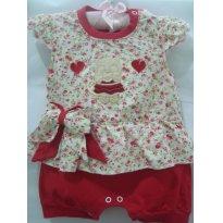 Macaquinho floral vermelho - 6 meses - Não informada