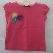 Blusinha Pink com aplicação  flores de tecido importada - 2 anos - Made With Love
