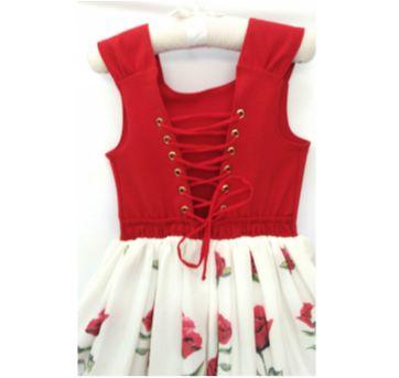 Vestido de Festa Vermelho Floral - 4 anos - Infanti